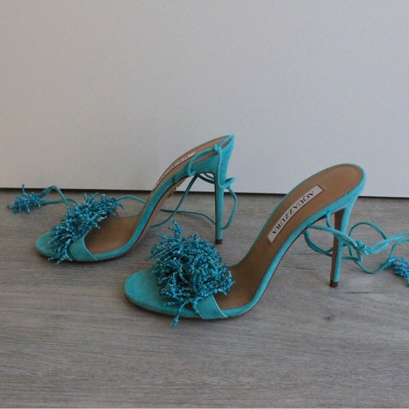 Aquazzura Shoes - Aquazzura Panarea Sandal 105 in Turqoise Size 37
